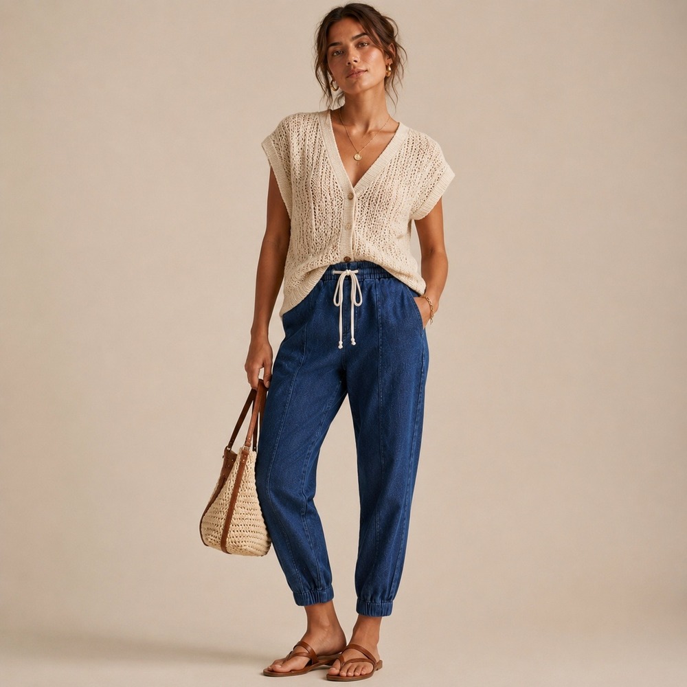 Vince Drawstring Pull On Jeans Cropped Dark Wash Sz M